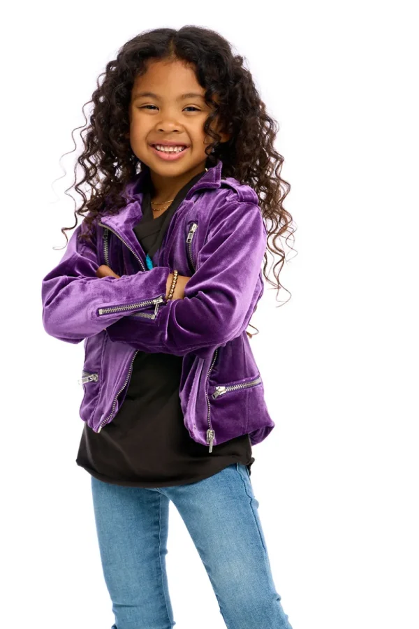 Cheap Stretch Velvet Moto Jacket Kids Girls