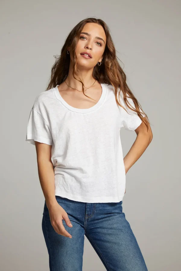 Shop Sunshine White Scoop Neck Tee Women Loungewear | Tops