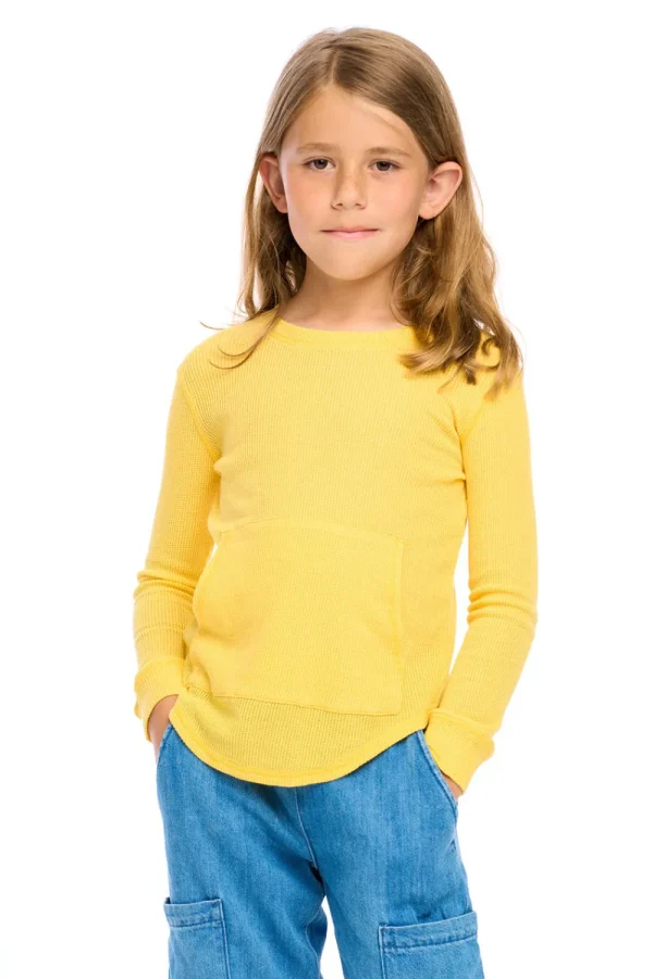 Sale Thermal Long Sleeve Crew Neck Shirttail Tee With Kanga Pocket Kids/BOY Boys