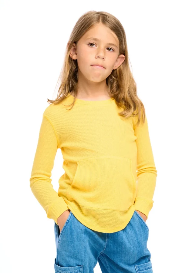 Sale Thermal Long Sleeve Crew Neck Shirttail Tee With Kanga Pocket Kids/BOY Boys