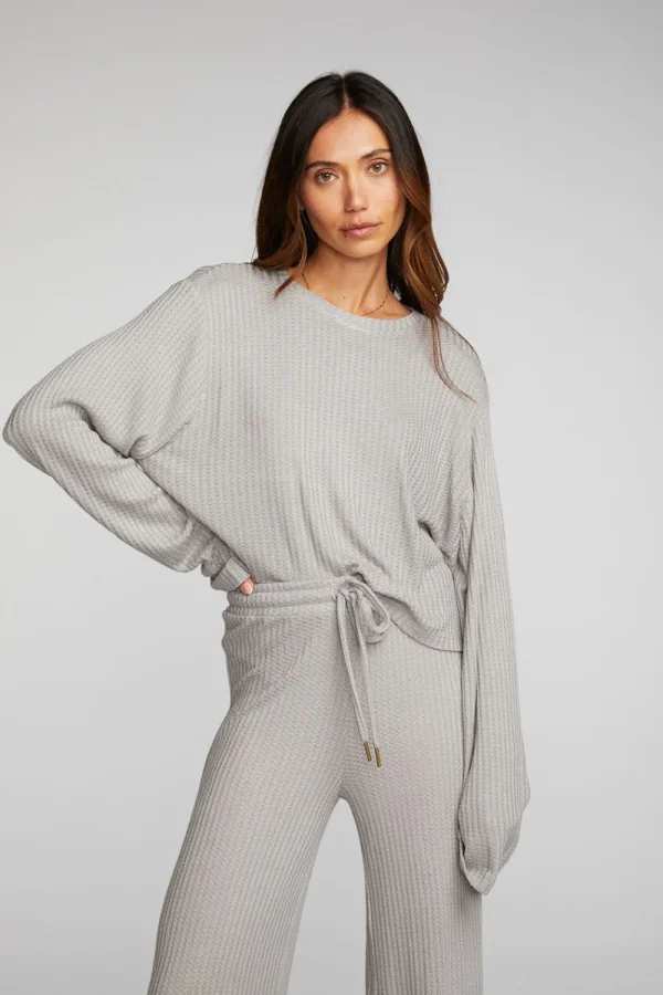 Cheap Thermal Waffle Cropped Long Sleeve Tee Women Loungewear | Tops