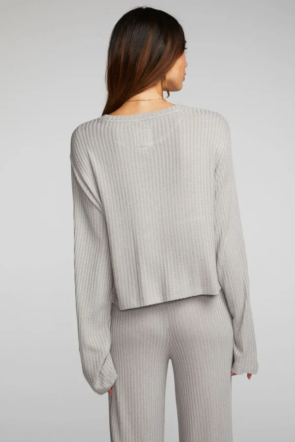 Cheap Thermal Waffle Cropped Long Sleeve Tee Women Loungewear | Tops