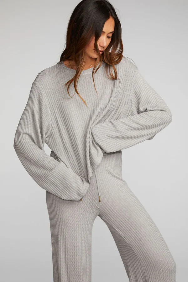 Cheap Thermal Waffle Cropped Long Sleeve Tee Women Loungewear | Tops