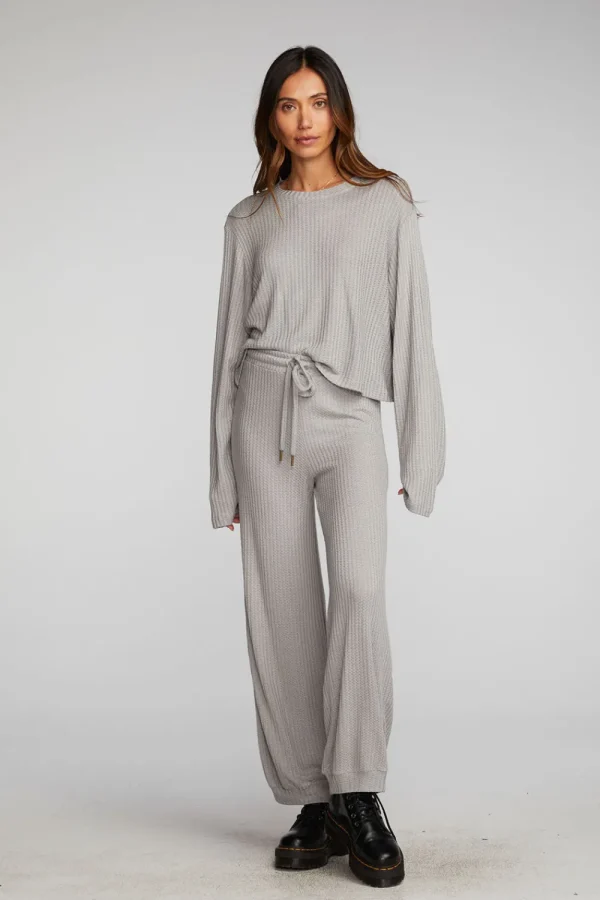 Cheap Thermal Waffle Cropped Long Sleeve Tee Women Loungewear | Tops