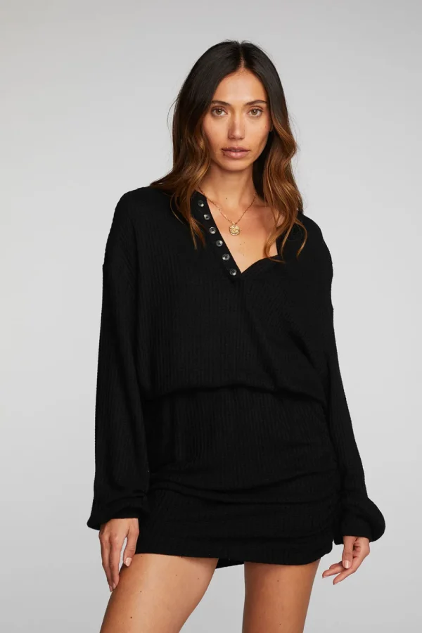 New Thermal Waffle Mini Dress With Shirring Women Loungewear | Dresses