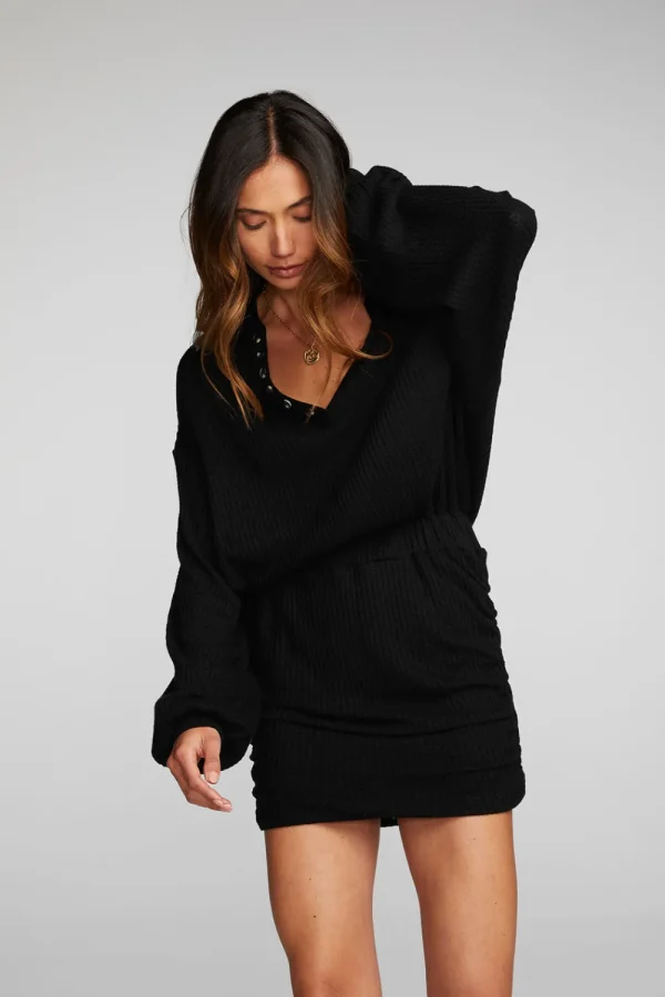 New Thermal Waffle Mini Dress With Shirring Women Loungewear | Dresses