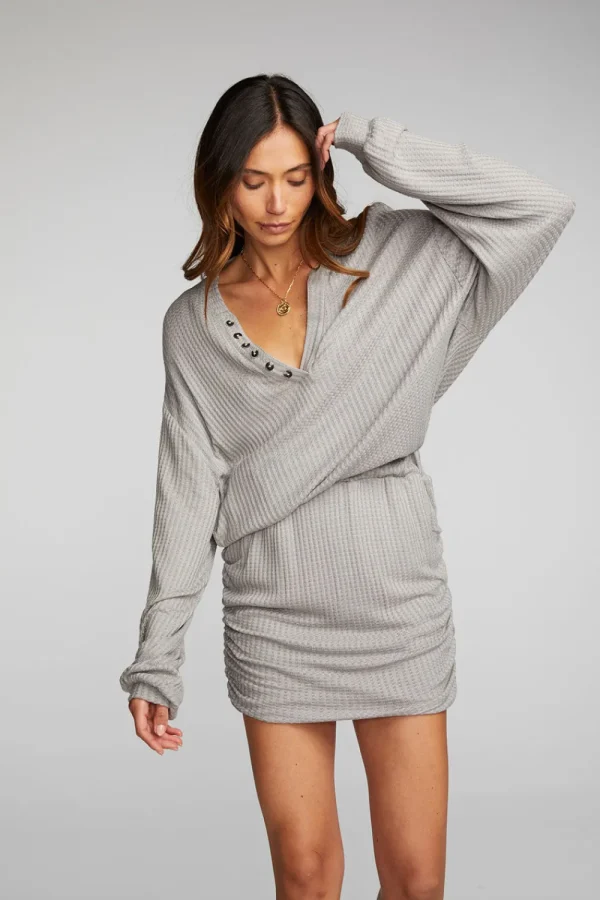 Clearance Thermal Waffle Mini Dress With Shirring Women Loungewear | Dresses