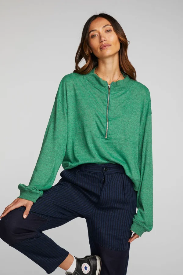 New Triblend Half Zip Pullover With Rib Women Loungewear | Tops