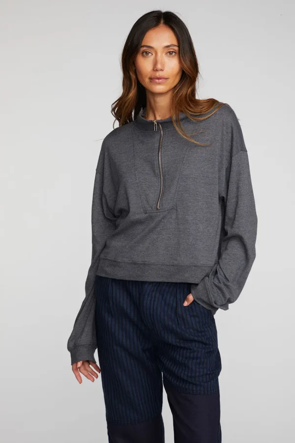 New Triblend Half Zip Pullover With Rib Women Loungewear | Tops