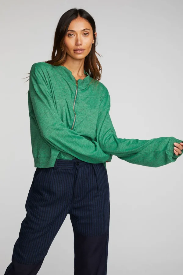 New Triblend Half Zip Pullover With Rib Women Loungewear | Tops