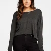 Shop Triblend Jersey Cropped Open Neck Long Sleeve Thumbhole Tee Women Tops