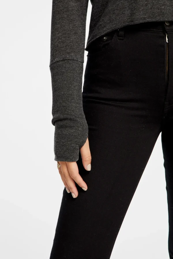 Shop Triblend Jersey Cropped Open Neck Long Sleeve Thumbhole Tee Women Tops