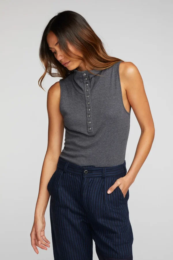 Store Triblend Rib Knit Button Down Tank Women Loungewear | Tops