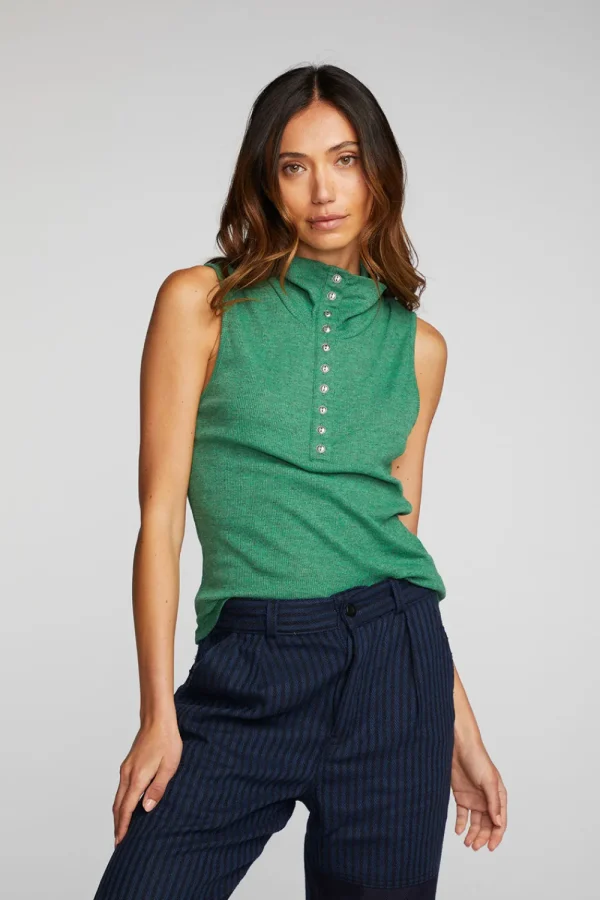 Cheap Triblend Rib Knit Button Down Tank Women Loungewear | Tops