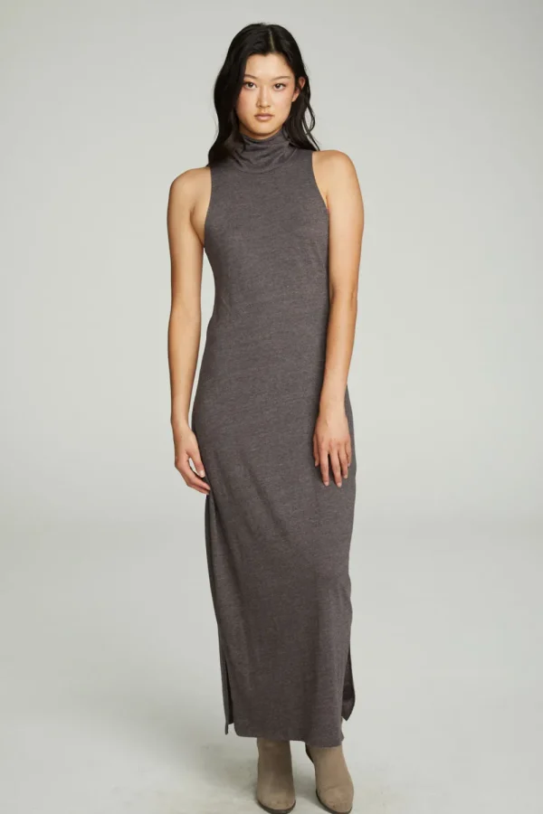 Discount Turtle Neck Tank Maxi Dress With Side Slits Women Dresses