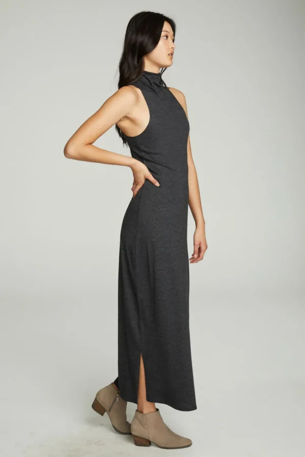 Fashion Turtle Neck Tank Maxi Dress With Side Slits Women Dresses