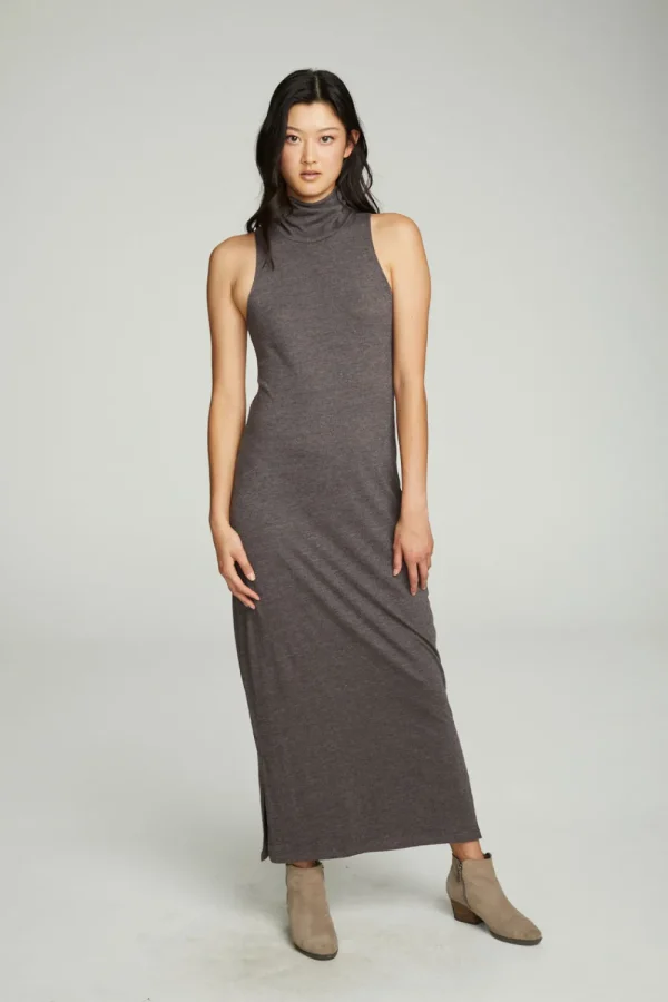 Discount Turtle Neck Tank Maxi Dress With Side Slits Women Dresses