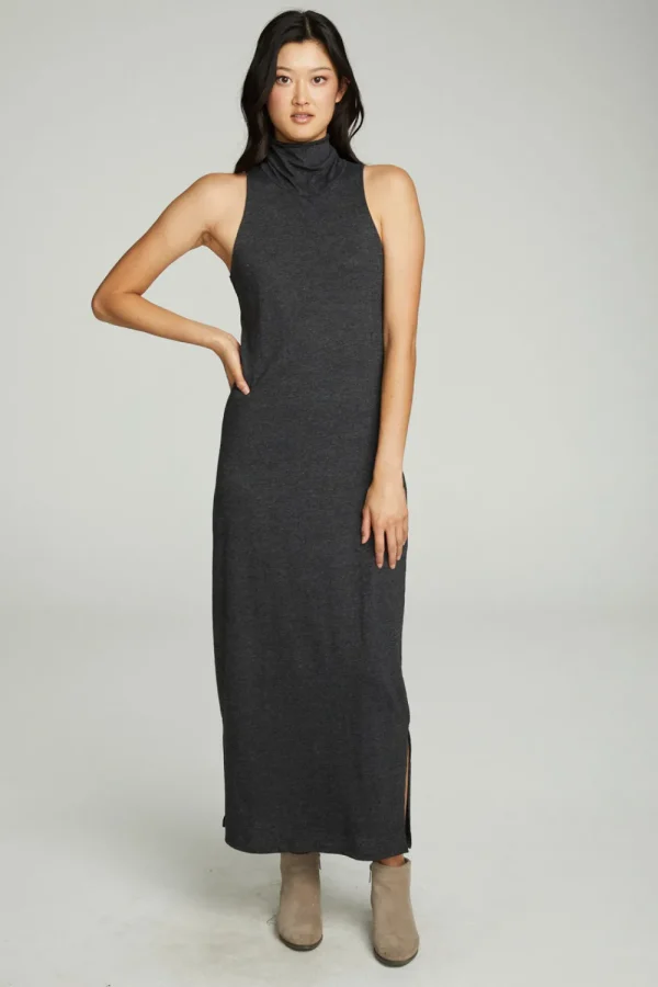 Fashion Turtle Neck Tank Maxi Dress With Side Slits Women Dresses