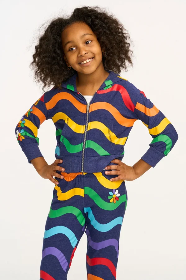 New Wavy Flower Rainbow Zip-up Hoodie Kids Girls