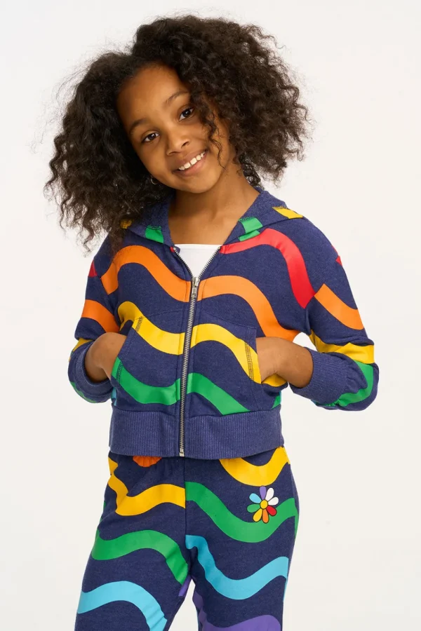 New Wavy Flower Rainbow Zip-up Hoodie Kids Girls