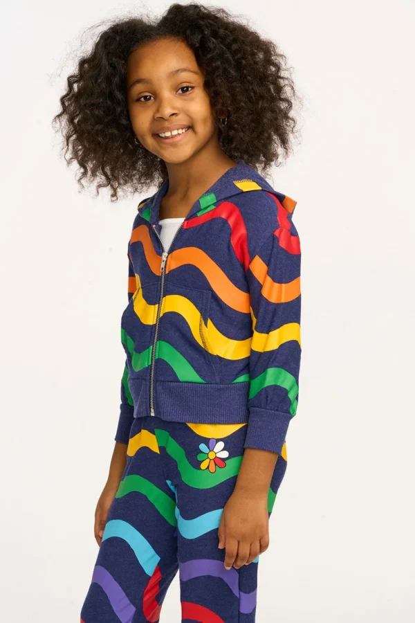 New Wavy Flower Rainbow Zip-up Hoodie Kids Girls