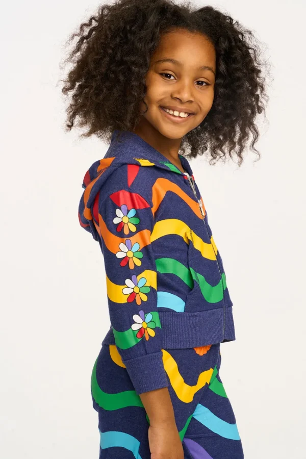 New Wavy Flower Rainbow Zip-up Hoodie Kids Girls