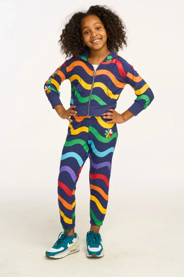 New Wavy Flower Rainbow Zip-up Hoodie Kids Girls