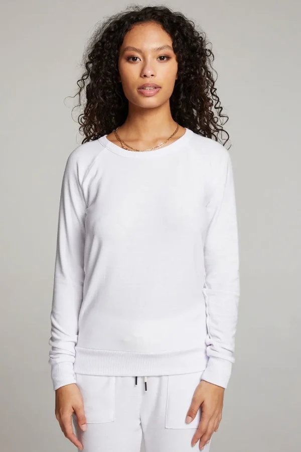 Cheap White Long Sleeve Raglan Pullover Women Loungewear | Tops