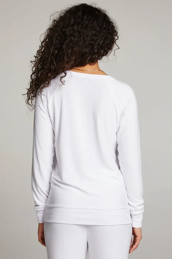 Cheap White Long Sleeve Raglan Pullover Women Loungewear | Tops