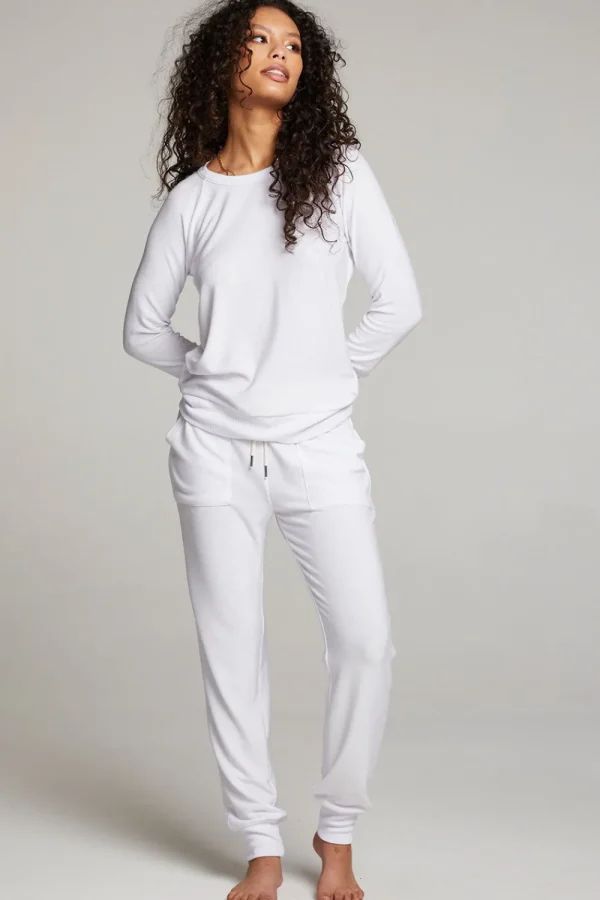 Cheap White Long Sleeve Raglan Pullover Women Loungewear | Tops