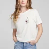 Shop Wine Short Sleeve Embroidery Tee Women Loungewear | Graphics
