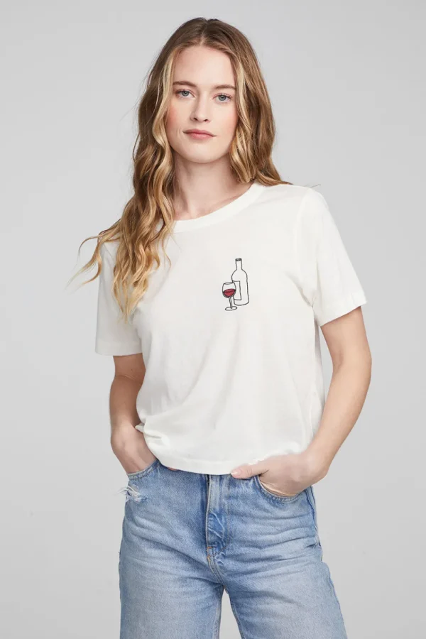 Shop Wine Short Sleeve Embroidery Tee Women Loungewear | Graphics