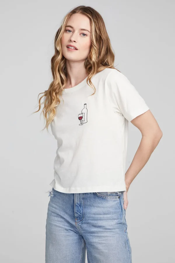 Shop Wine Short Sleeve Embroidery Tee Women Loungewear | Graphics