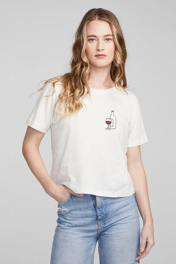 Shop Wine Short Sleeve Embroidery Tee Women Loungewear | Graphics