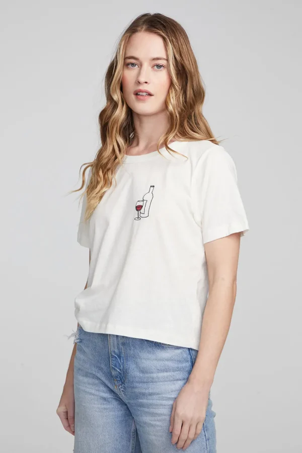 Shop Wine Short Sleeve Embroidery Tee Women Loungewear | Graphics