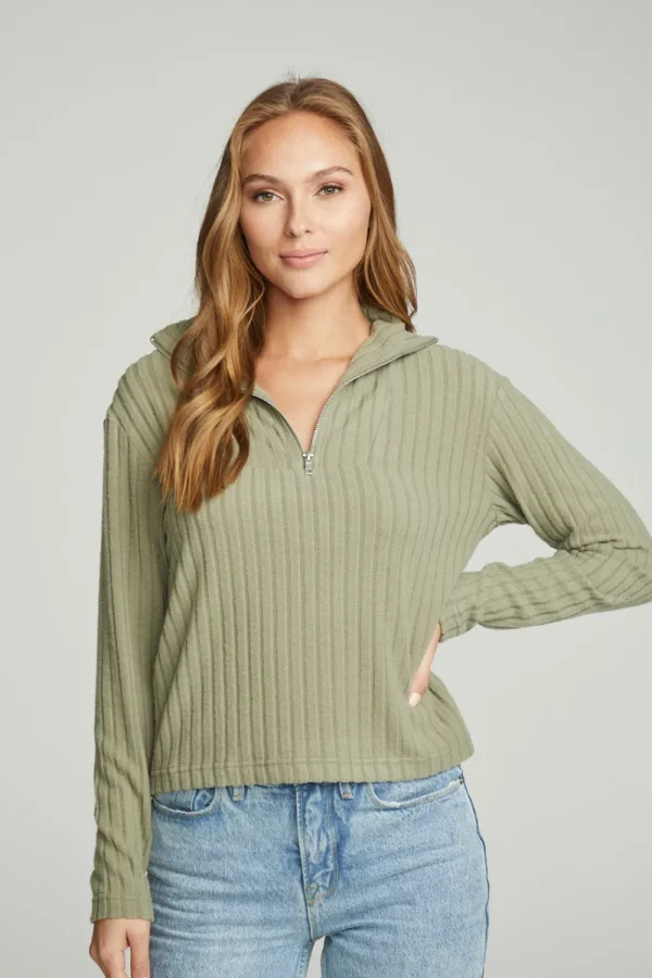 Outlet Zip Up Mock Neck Long Sleeve Pullover Women Tops