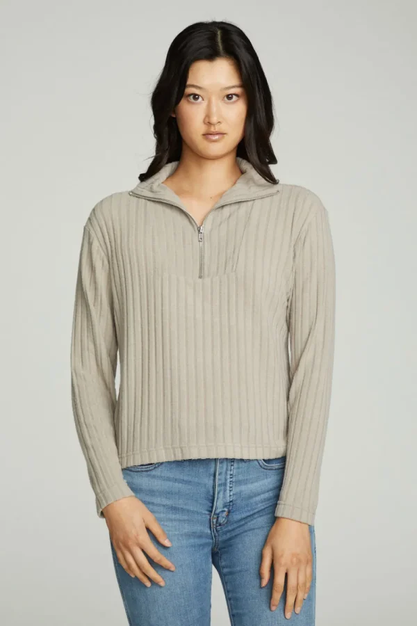 Hot Zip Up Mock Neck Long Sleeve Pullover Women Tops