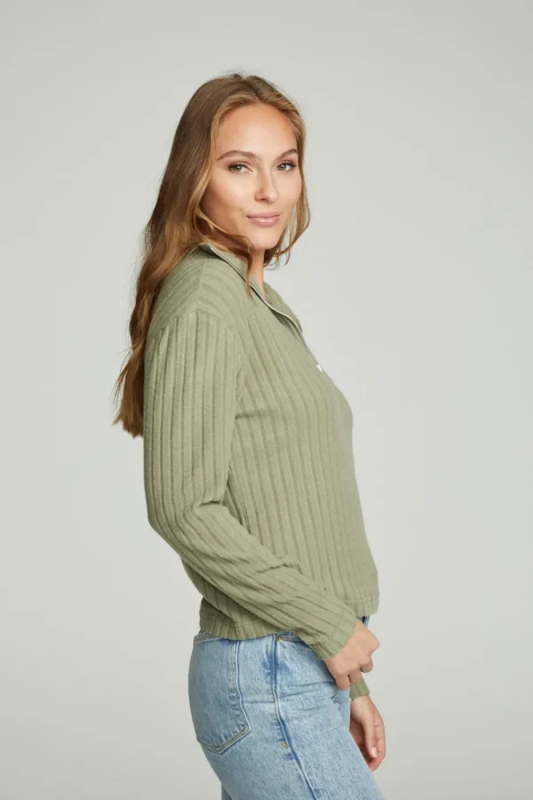 Outlet Zip Up Mock Neck Long Sleeve Pullover Women Tops