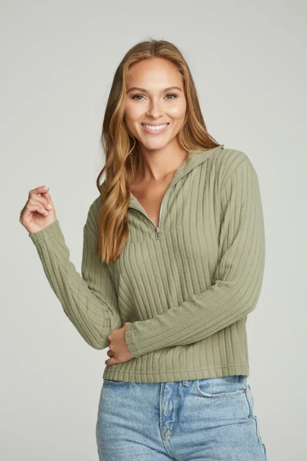 Outlet Zip Up Mock Neck Long Sleeve Pullover Women Tops