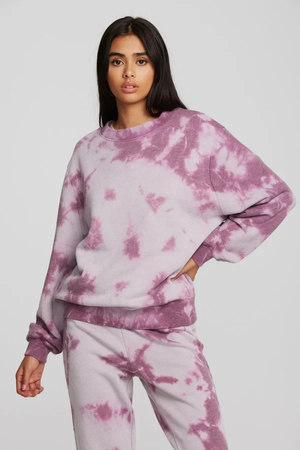 Online Zuma Cotton Terry Crewneck Pullover With Distressed Detail Long Sleeve Women Loungewear | Tops